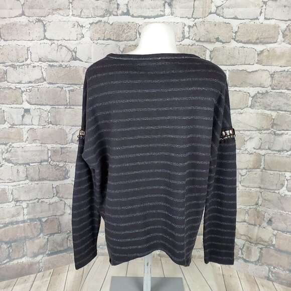 Guess Sweatshirt Embellished Black Silver  Sz Small - Picture 7 of 14